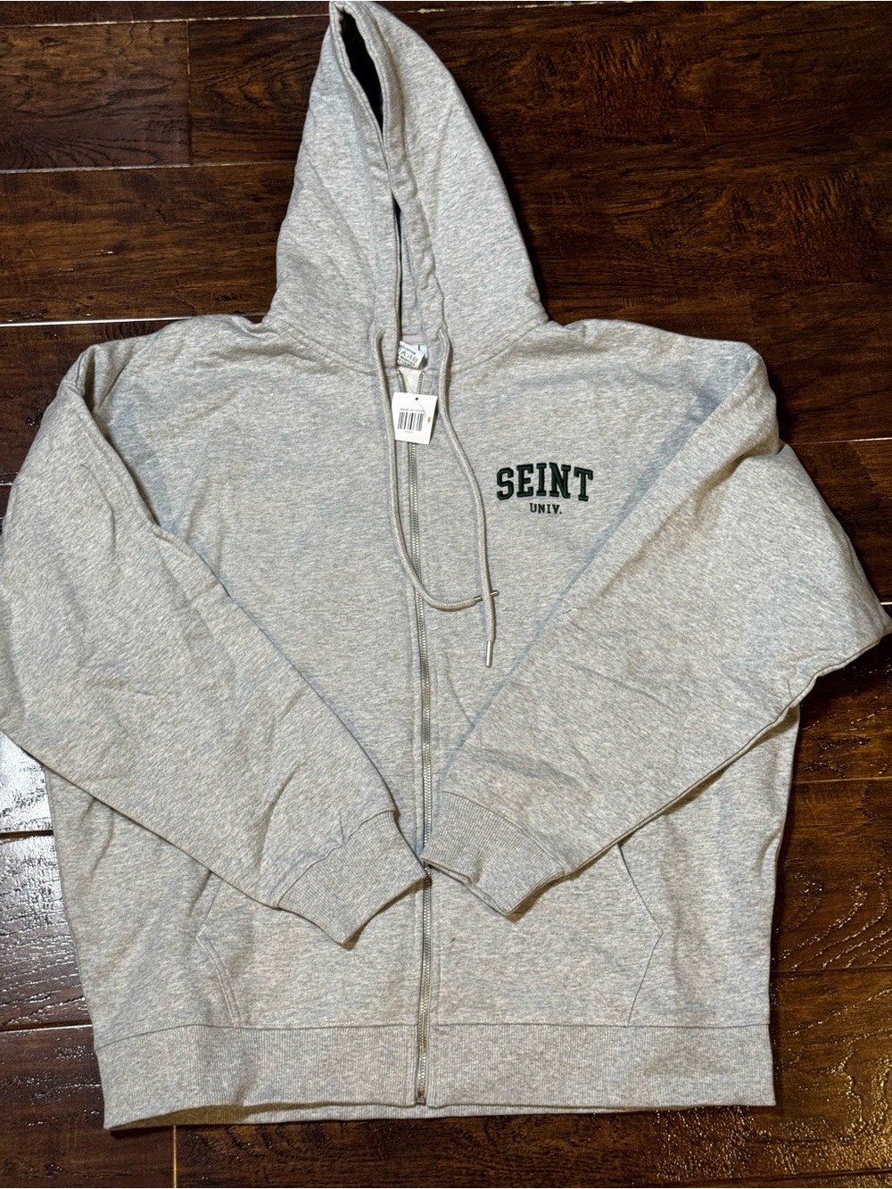 NWT Gray Seint Univ. Zip-Up Hoodie Heavyweight Oversized Sweatshirt Size Medium